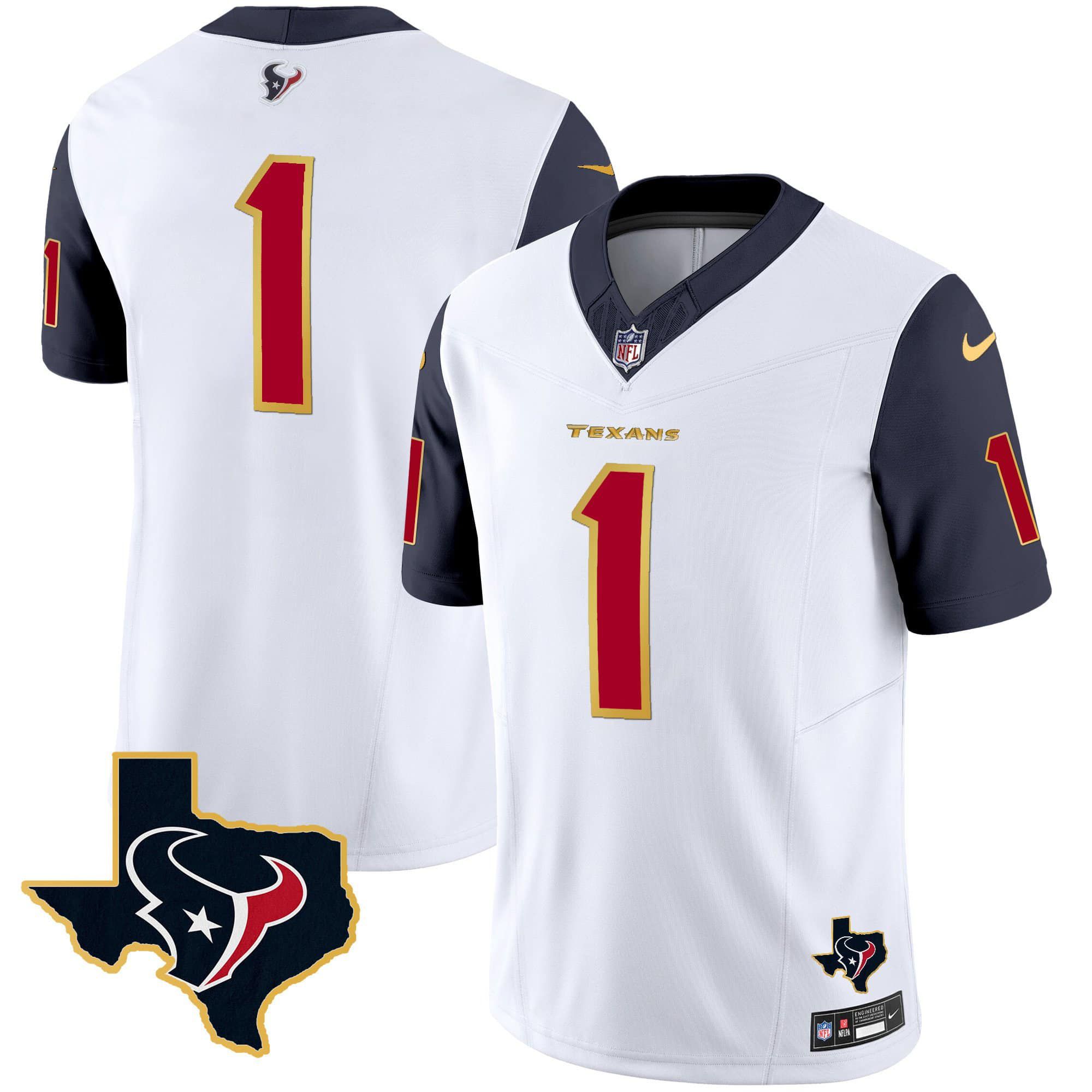 Men Houston Texans #1 Diggs White Gold 2024 Nike Trim Vapor NFL Jersey style 1